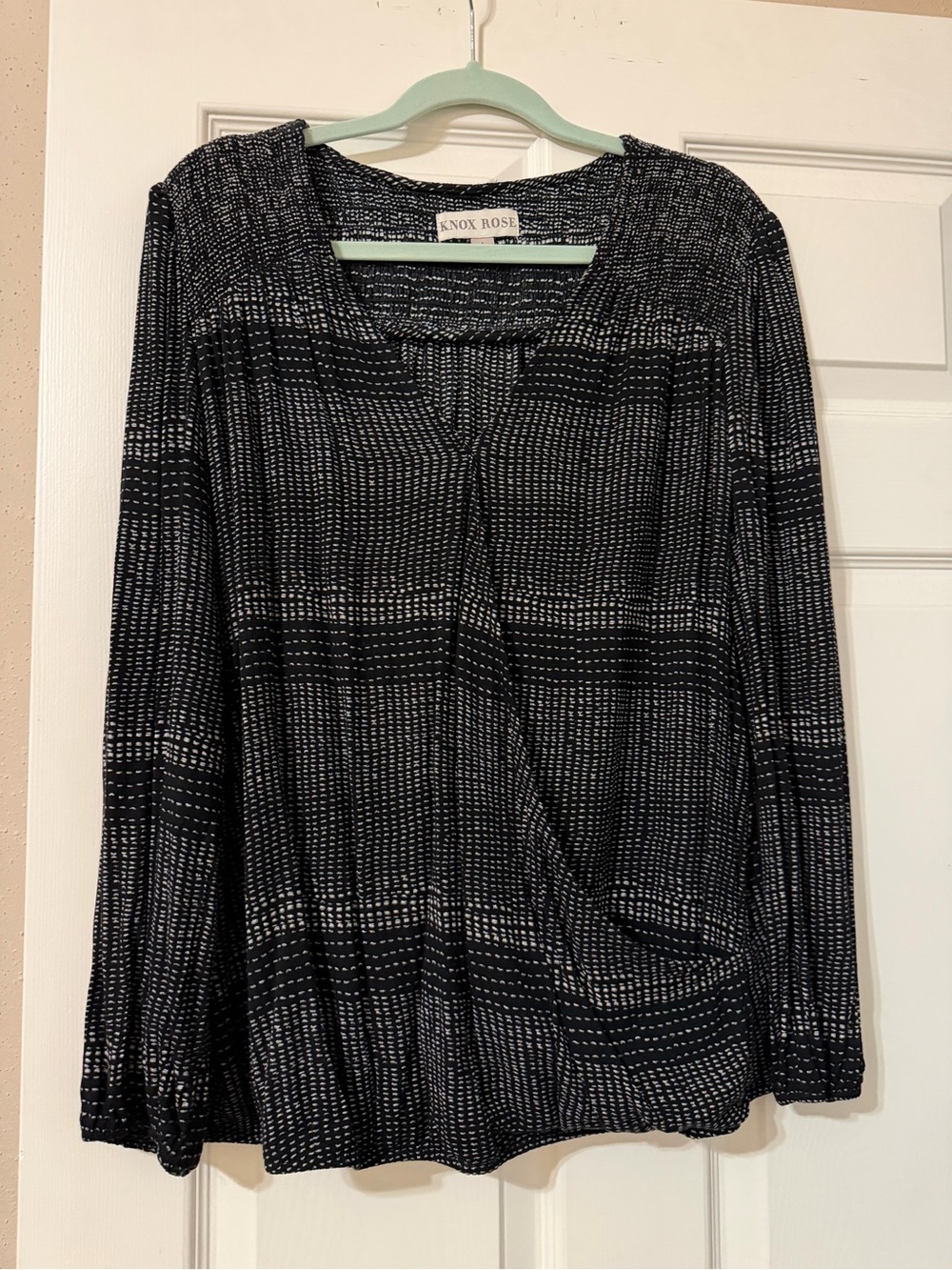 Knox Rose Black and White Long-Sleeve Surplice Top